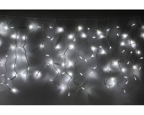 Световая (светодиодная) бахрома 3,5x0,6 м. Белая. Белый резиновый кабель