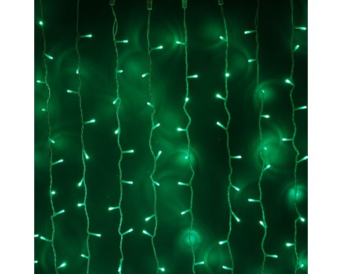Гирлянда световой светодиодный занавес (дождь) 2x3 м с эффектом мерцания FLASH зеленый. Белый ПВХ кабель