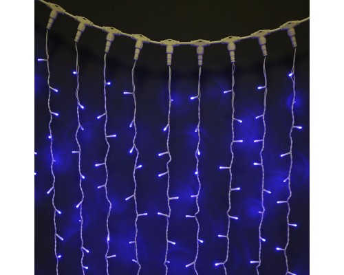 Световой светодиодный занавес (дождь) 2x3 м. с контроллером синий. Белый ПВХ кабель