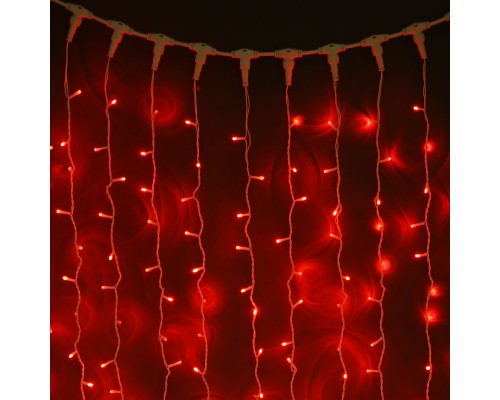 Гирлянда световой светодиодный занавес (дождь) 2x3 м с эффектом мерцания FLASH красный. Белый ПВХ кабель