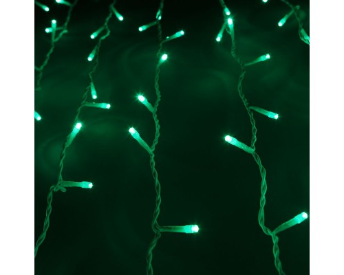 Световой светодиодный занавес (дождь) 2x6 м. без контроллера зеленый. Черный ПВХ кабель