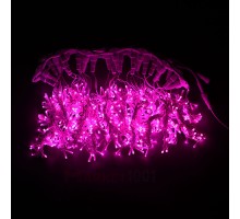 Световой светодиодный занавес (дождь) 2x3 м. с контроллером розовый. Черный ПВХ кабель